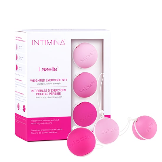 3 kegel weights in pink in their packaging. Enjoy a strong pelvic floor . מוצרי המחזור הרב פעמים הכי טובים ונוחים בישראל, תחזקי את רצפת האגן שלך עם אהבה