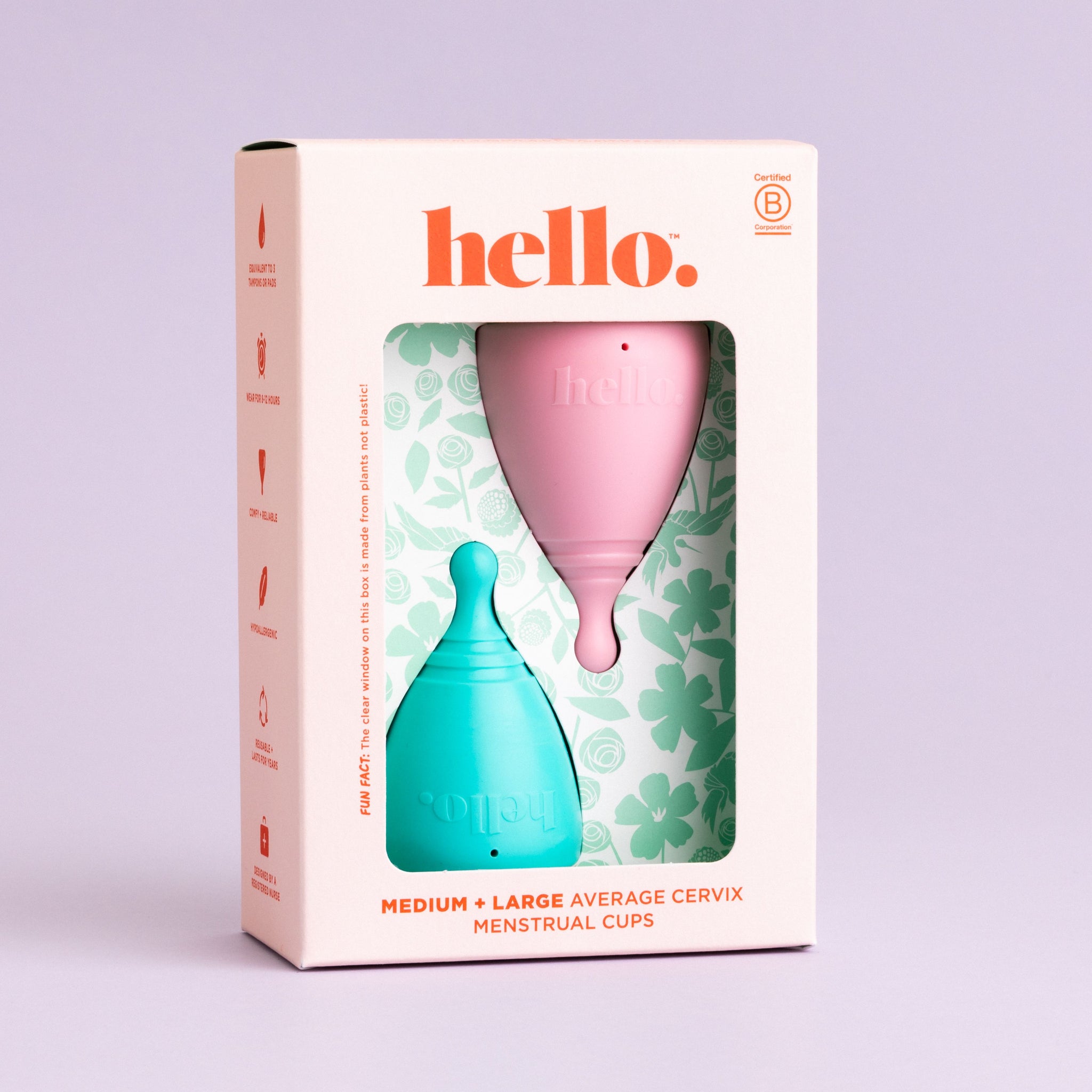2 menstrual cups .   שתי גביעוניות למחזור בתוך קופסא, קאפ לווסת כחול ווורוד לנשים לפני ואחרי לידה