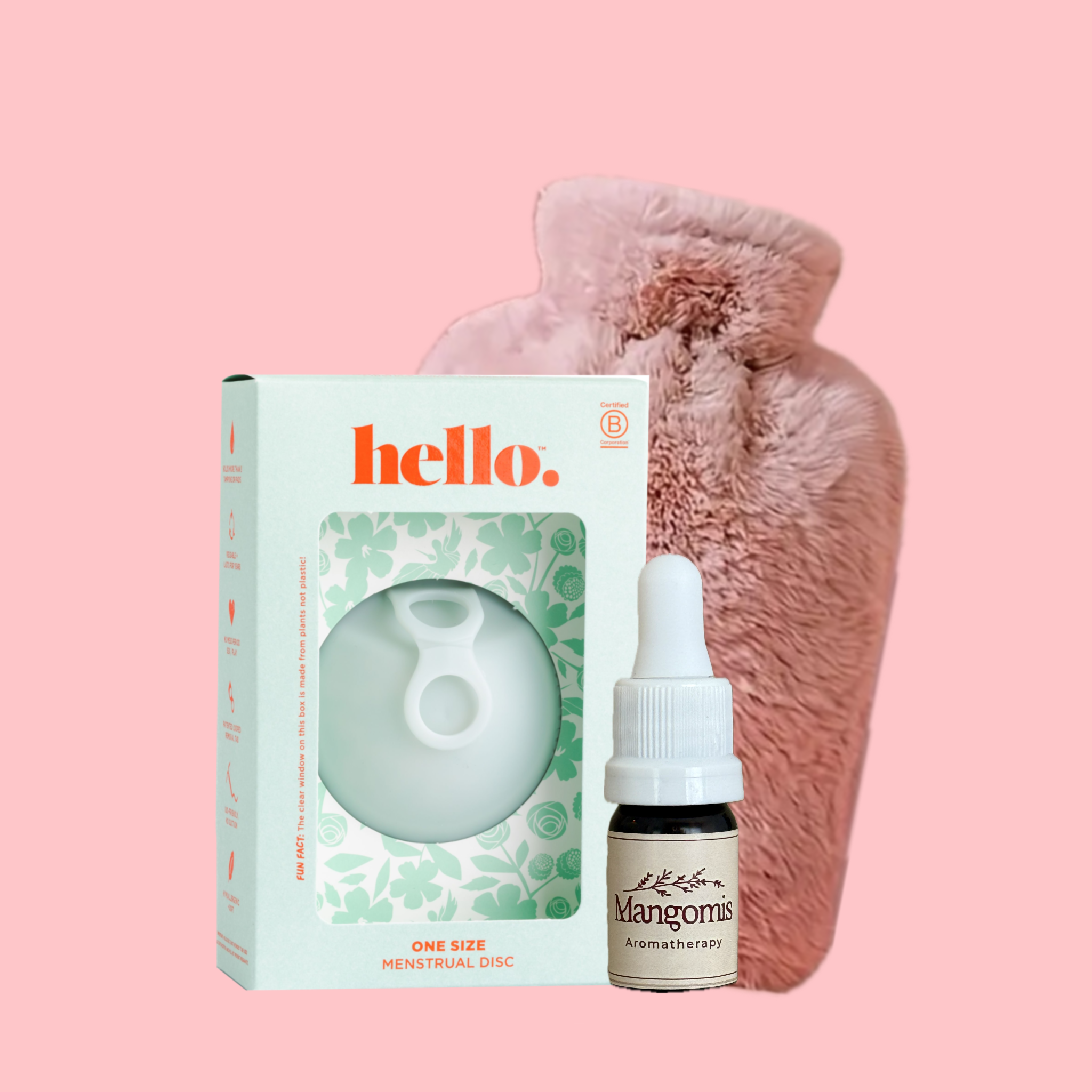 הלו דיסק כחול לווסת, שמן אתרי לכאבי מחזור וכרית חימום